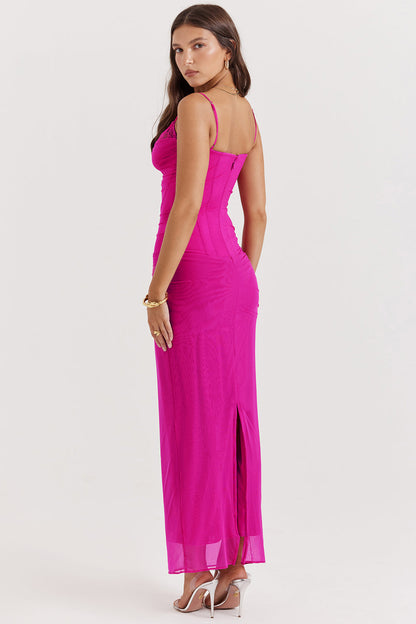 Women’s Maxi Dress – Fitted Silhouette – Lightweight Chiffon – Spaghetti Straps