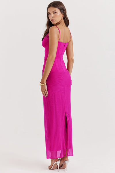 Women’s Maxi Dress – Fitted Silhouette – Lightweight Chiffon – Spaghetti Straps