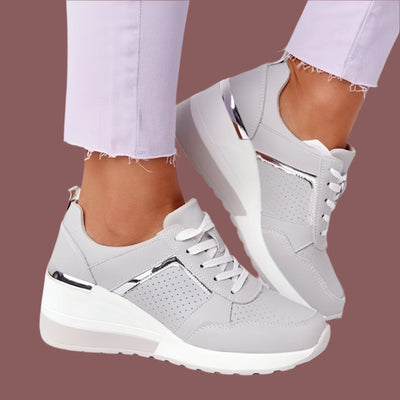 Women’s Sneaker – Platform Sole – Breathable Perforated Upper – Metallic Accents