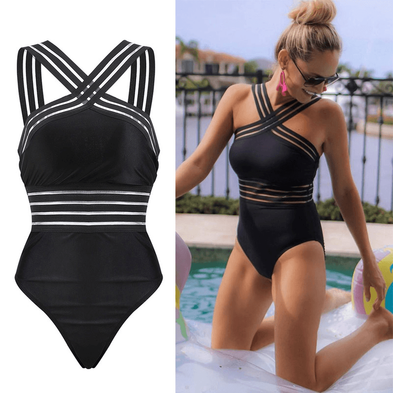 Women's One-Piece Swimsuit - Strappy Crisscross Back - High-Cut Leg - Waist Detailing