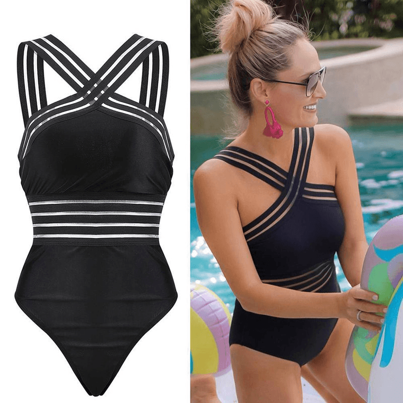 Women's One-Piece Swimsuit - Strappy Crisscross Back - High-Cut Leg - Waist Detailing