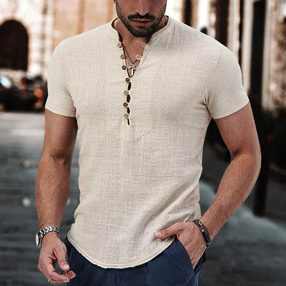 Men’s Henley Shirt - Short Sleeve - Lightweight Breathable Cotton - Buttoned Placket