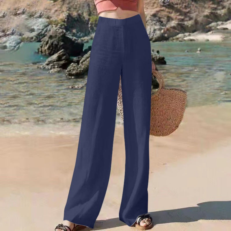 Women's Wide-Leg Trousers - High Waist - Breathable Lightweight Fabric