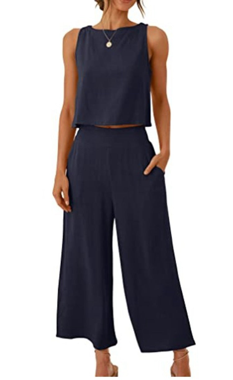 Sleeveless Vest and Wide-Leg Pants Set for Women