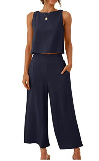 Sleeveless Vest and Wide-Leg Pants Set for Women