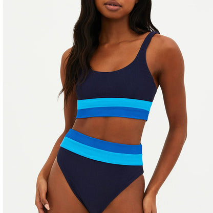 Women’s Bikini Set – Sporty Tank Top – High Waisted – Ribbed Stretch Fit – Moderate Coverage