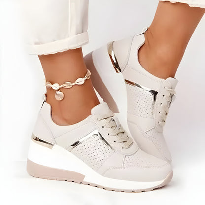 Women's Sneakers - Mesh & Suede - Lace-Up - Cushioned Sole - Casual Stylish Design