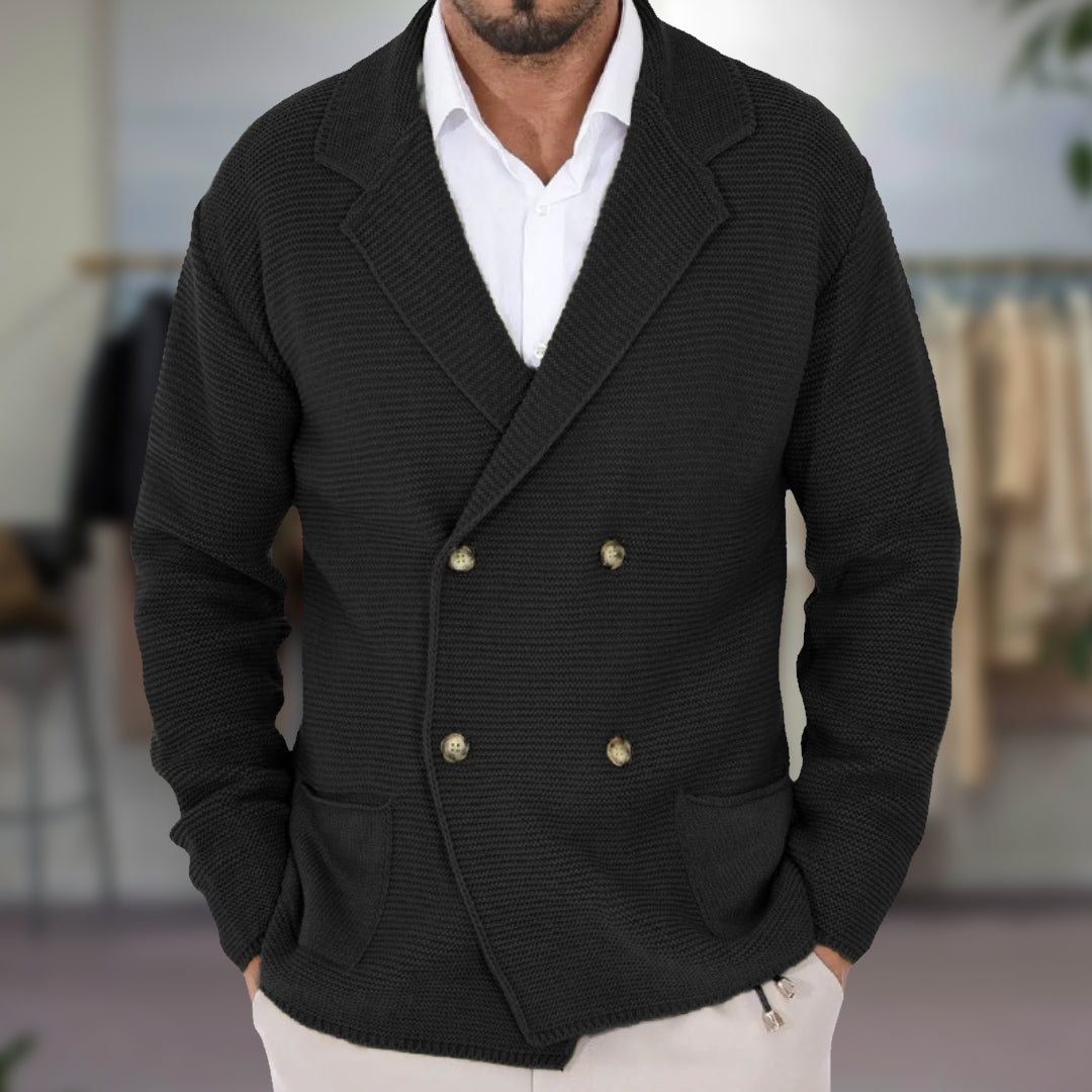 Men’s Cardigan – Textured Knit – Regular Fit – Double-Breasted – Blazer Lapel