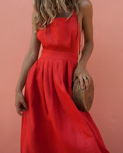 Square-Neck Halter Dress - Sustainable, Stretch Fit, All-Season Elegance
