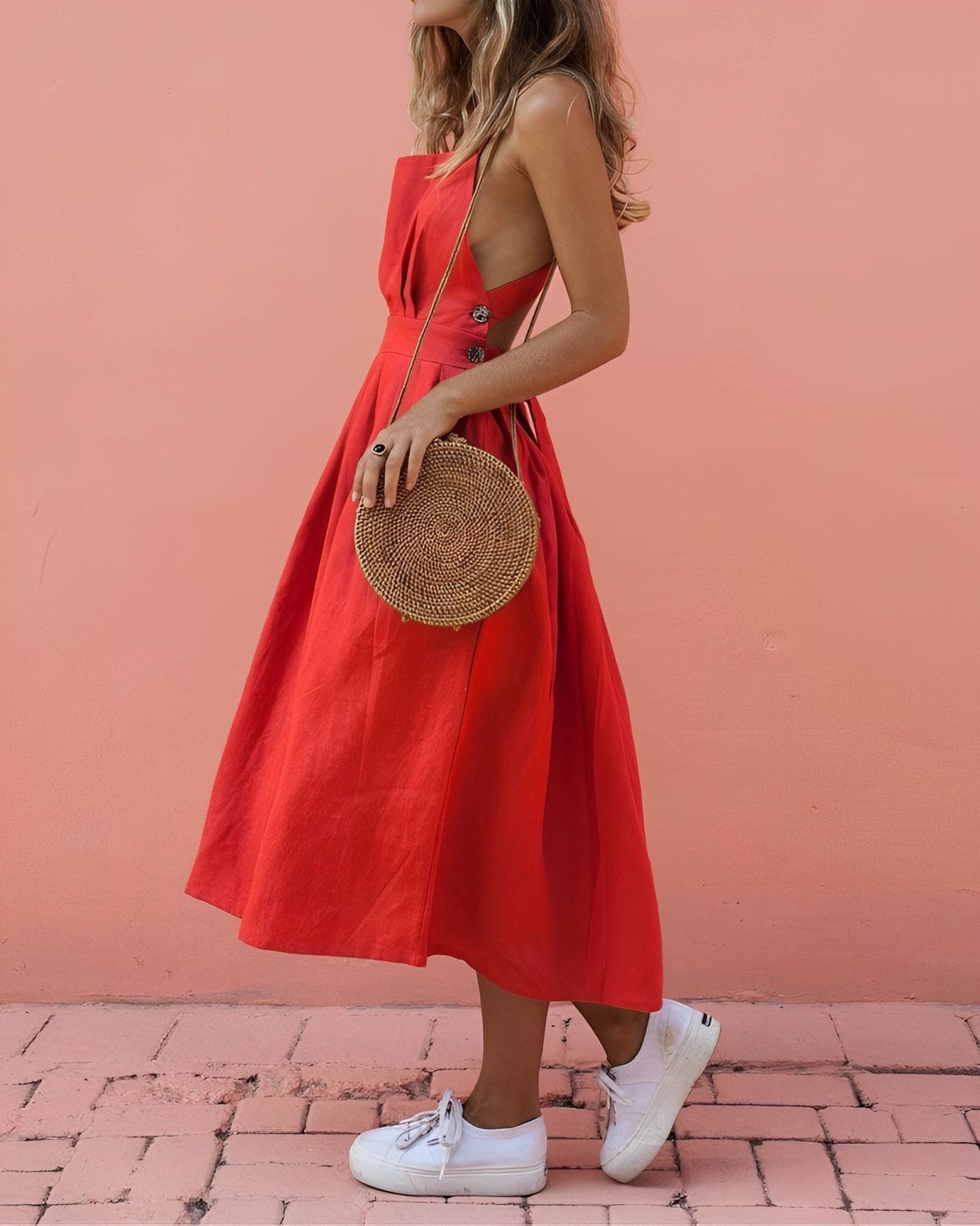Square-Neck Halter Dress - Sustainable, Stretch Fit, All-Season Elegance