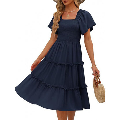 Women's Midi Dress - Smocked Bodice - Ruffled Hem - Lightweight Elegant Fit