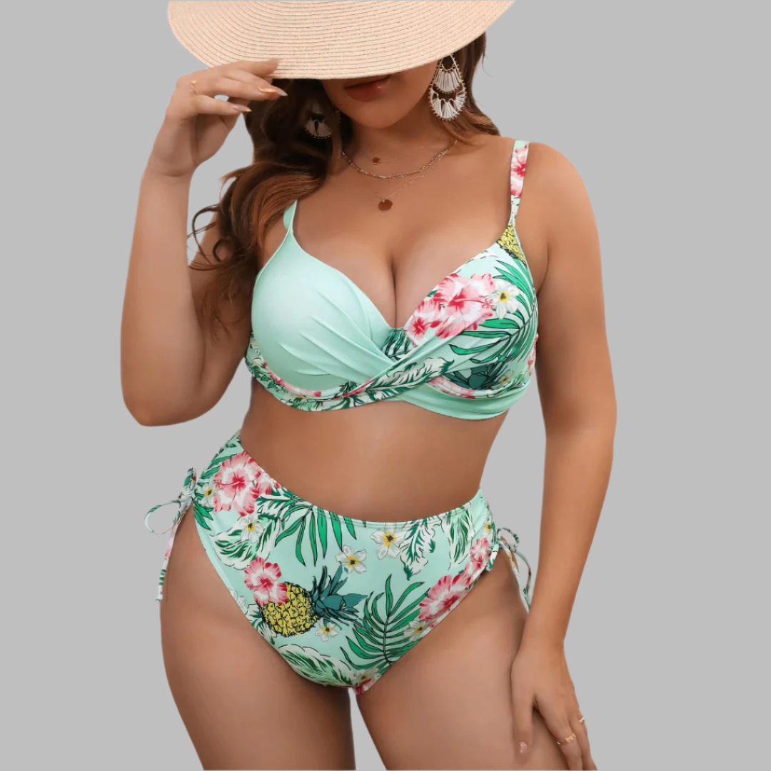 Women’s Bikini Set – Twist Front Top – High Waist – Adjustable Straps and Side Ties
