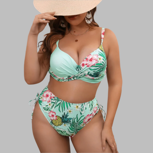 Women’s Bikini Set – Twist Front Top – High Waist – Adjustable Straps and Side Ties