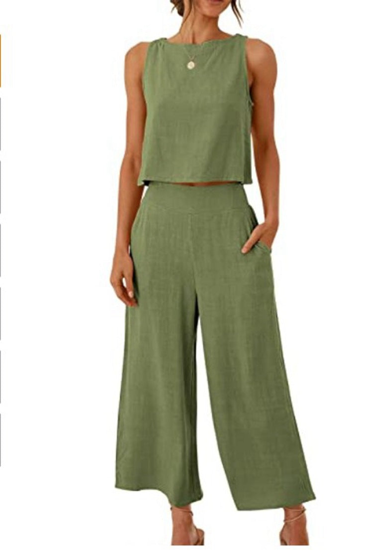Sleeveless Vest and Wide-Leg Pants Set for Women