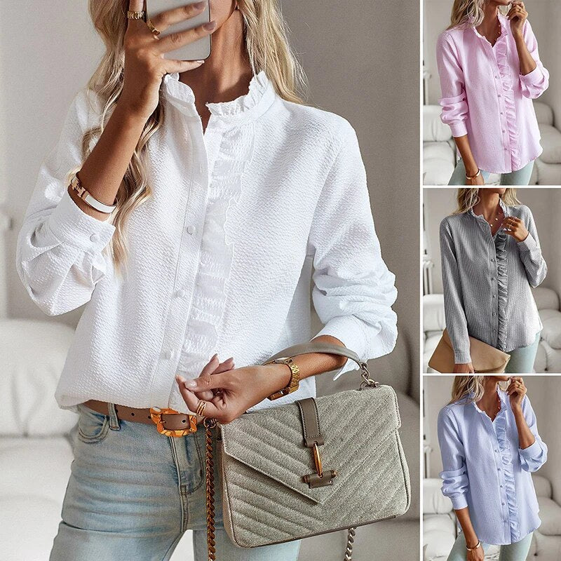 Women's elegant striped blouse with long sleeves