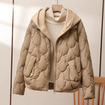 Women’s Puffer Jacket – Quilted Texture – Oversized Fit – High Collar – Hip Length
