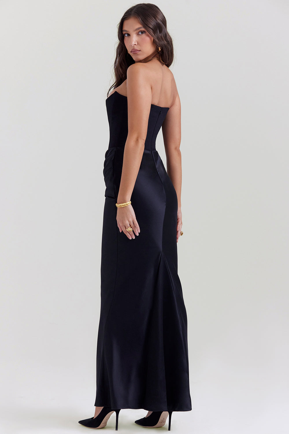 Women’s Maxi Dress – Strapless Satin – Corset Bodice – Slim Fit Formal Wear