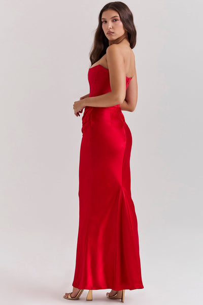 Women’s Maxi Dress – Strapless Satin – Corset Bodice – Slim Fit Formal Wear