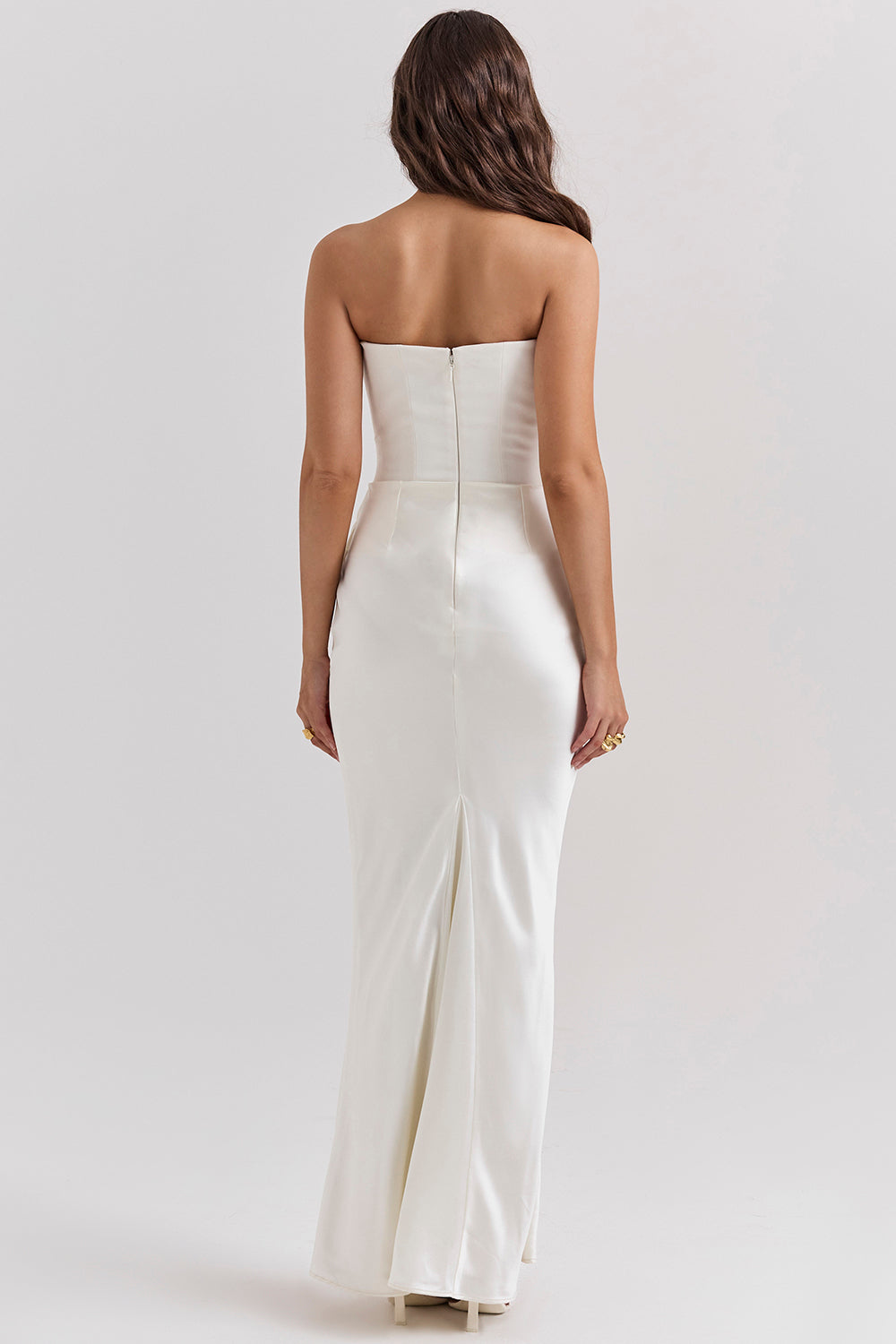 Women’s Maxi Dress – Strapless Satin – Corset Bodice – Slim Fit Formal Wear