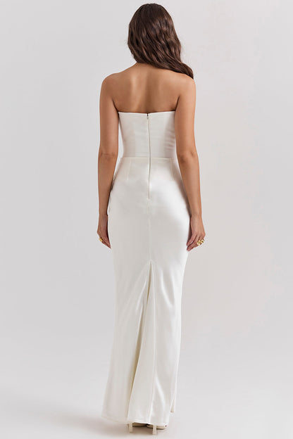 Women’s Maxi Dress – Strapless Satin – Corset Bodice – Slim Fit Formal Wear