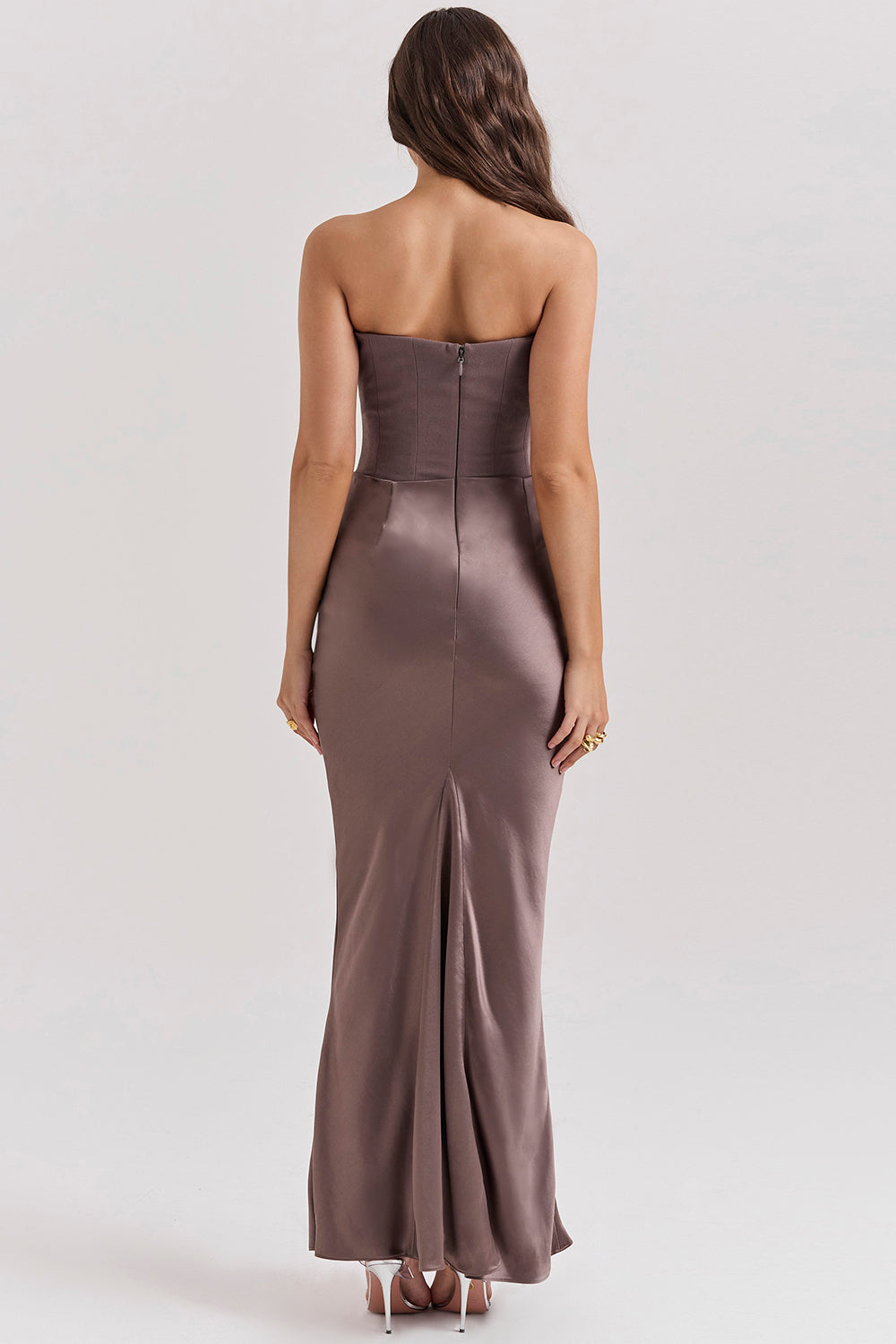 Women’s Maxi Dress – Strapless Satin – Corset Bodice – Slim Fit Formal Wear