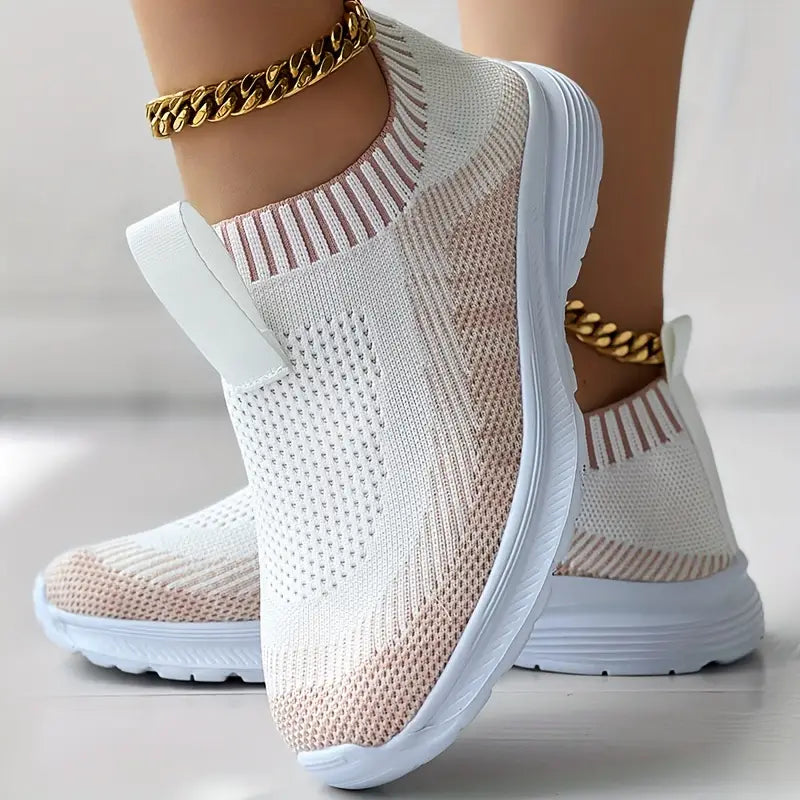 Women's Slip-On Sneakers - Knitted Breathable Upper - Cushioned Support Sole - Casual Wear