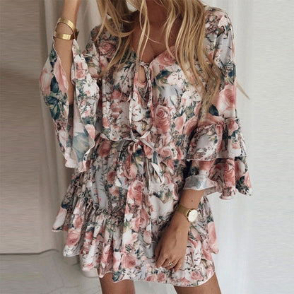 Women’s Romper – Floral Print – Flared Sleeves – Relaxed Fit – Boho Style
