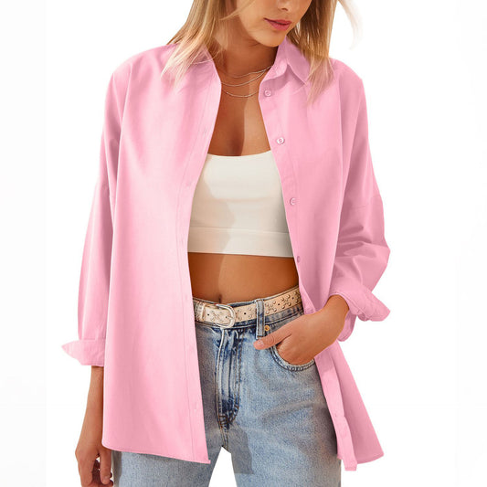 Women's Button Down Shirt - Relaxed Fit - Long Sleeve - Casual Oversized Look