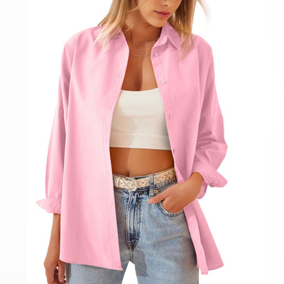 Women's Button Down Shirt - Relaxed Fit - Long Sleeve - Casual Oversized Look