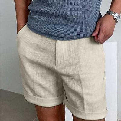 Men’s Casual Shorts – Relaxed Fit – Natural Fibers – Above Knee – Cuffed Hem