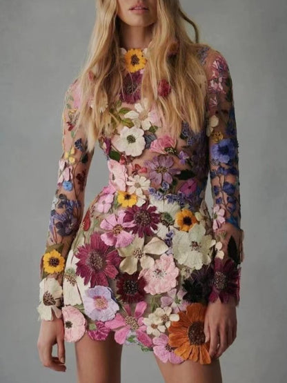 3D Floral Fashion Dress - Elegant Sustainable Design for All-Season Wear