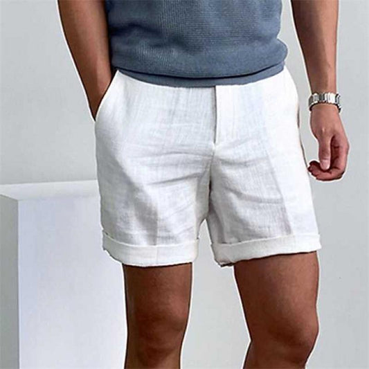 Men’s Casual Shorts – Relaxed Fit – Natural Fibers – Above Knee – Cuffed Hem