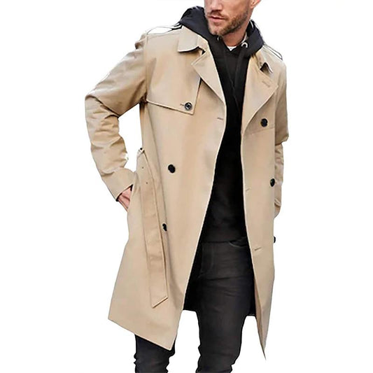 Men’s Trench Coat – Tailored Fit – Double-Breasted – Belted – Breathable Blend