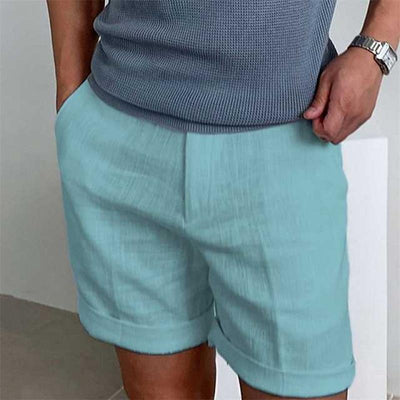Men’s Casual Shorts – Relaxed Fit – Natural Fibers – Above Knee – Cuffed Hem
