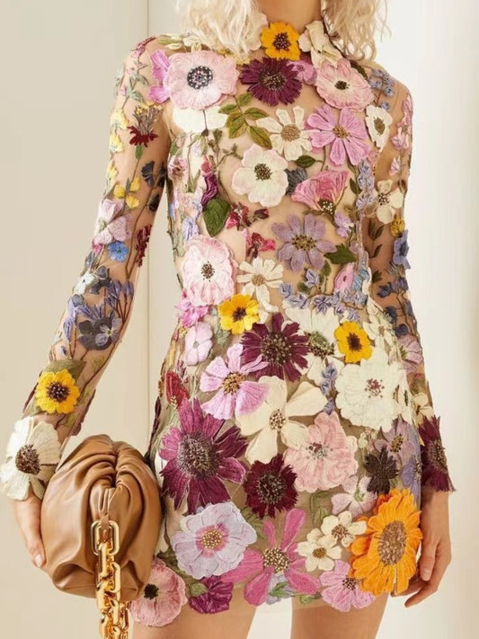 3D Floral Fashion Dress - Elegant Sustainable Design for All-Season Wear