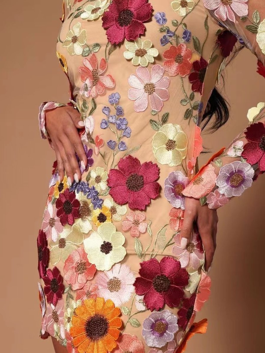 3D Floral Fashion Dress - Elegant Sustainable Design for All-Season Wear