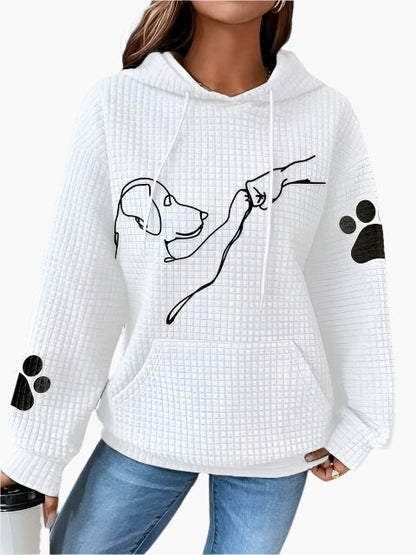 Women’s Hoodie – Waffle Knit – Relaxed Fit – Dog Graphic – Paw Print Sleeves – Kangaroo Pocket