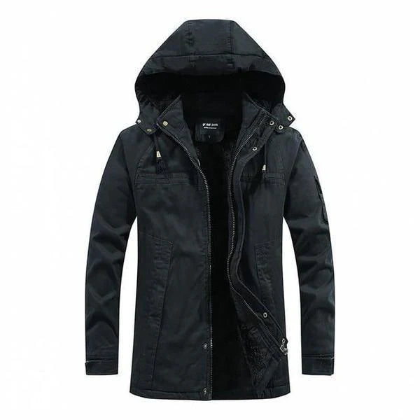 Hooded mid-length coat for men