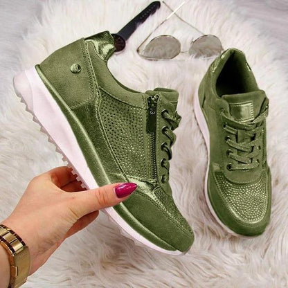 Women's Sneakers - Lace-Up & Zip Closure - Cushioned Sole - Casual Sporty Design