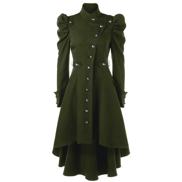 Women's medieval retro jacket with standing collar and mid length