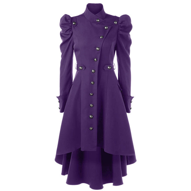 Women's medieval retro jacket with standing collar and mid length