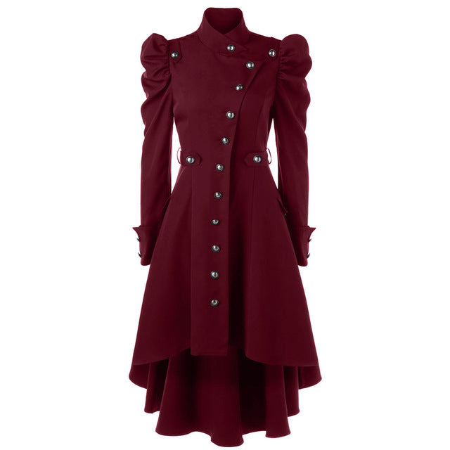 Women's medieval retro jacket with standing collar and mid length