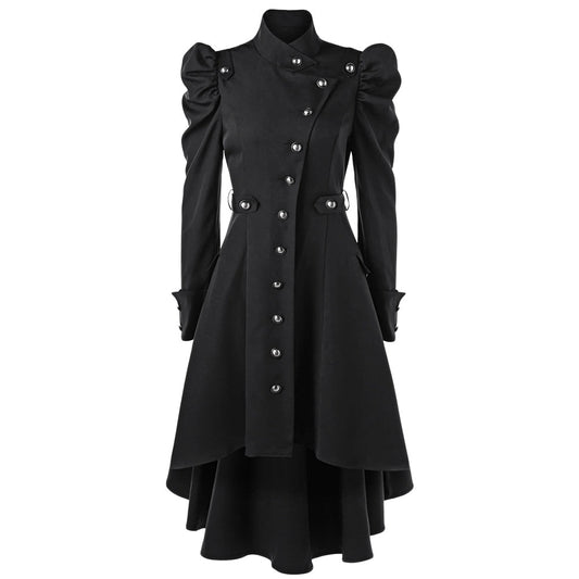 Women's medieval retro jacket with standing collar and mid length