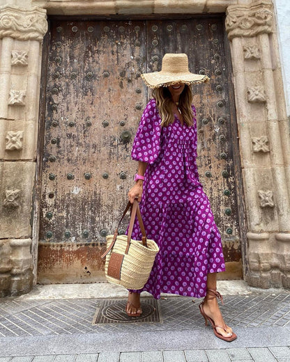 Women's Maxi Dress - Flowy Tiered Design - Long Sleeve Boho Chic - Relaxed Fit