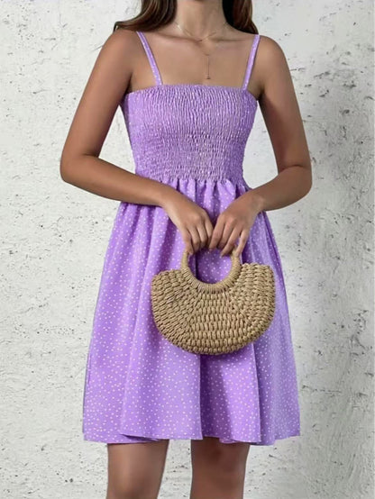 Women's Sundress - Smocked Bodice - Straight Neck - Spaghetti Straps - Flowy A-Line