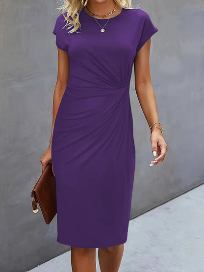 Women’s Bodycon Dress – Slim Fit – Knee Length – Short Sleeve – Side Knot Detail