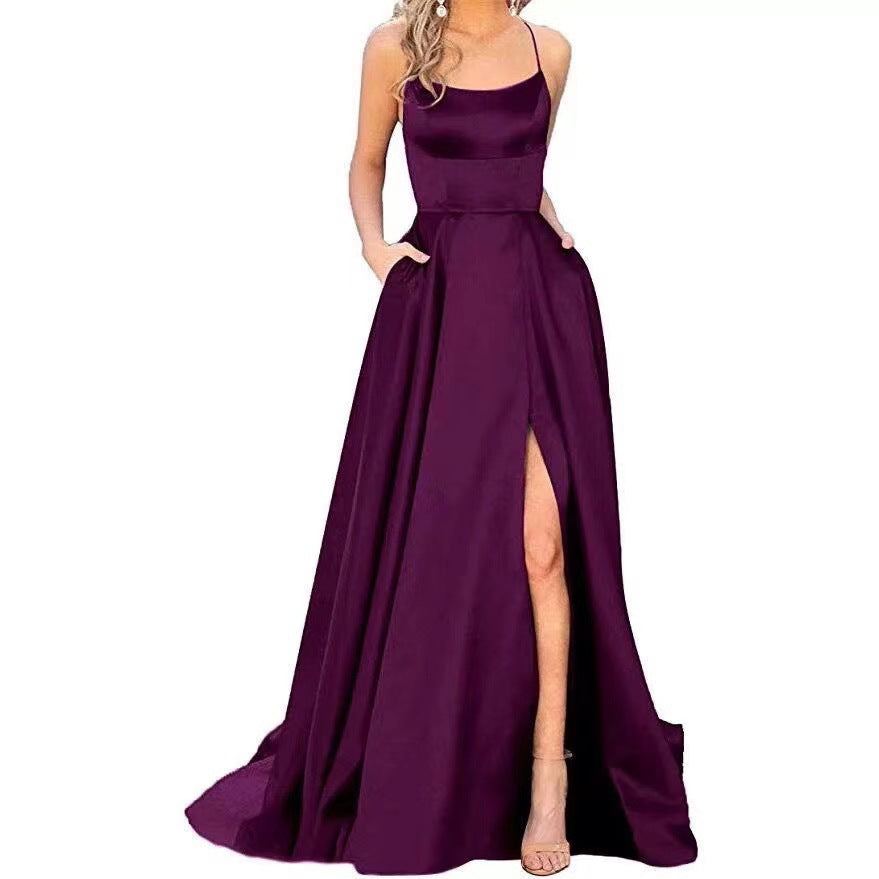 Women’s Maxi Dress – Slim Fit Bodice – Flowing Skirt – Spaghetti Straps – Side Slit