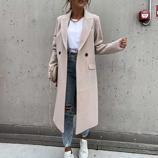 Women’s Wool Coat – Tailored Fit – Full Length – Classic Lapel – Button Front – Flap Pockets