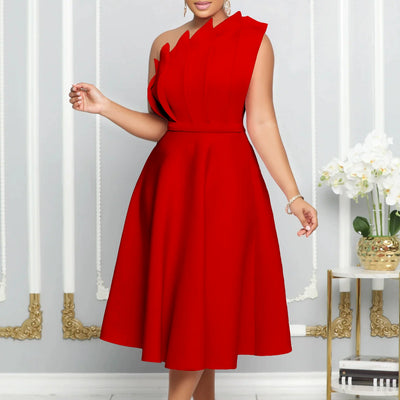 Women's blooming romantic one shoulder flare dress