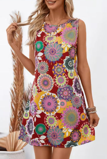 Women’s Mini Dress – Relaxed Fit – Sleeveless – Above Knee – Floral Digital Print – Lightweight
